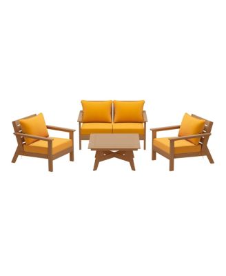 Outdoor 5-Piece Teak Modular Sectional Patio Furniture Sofa Set