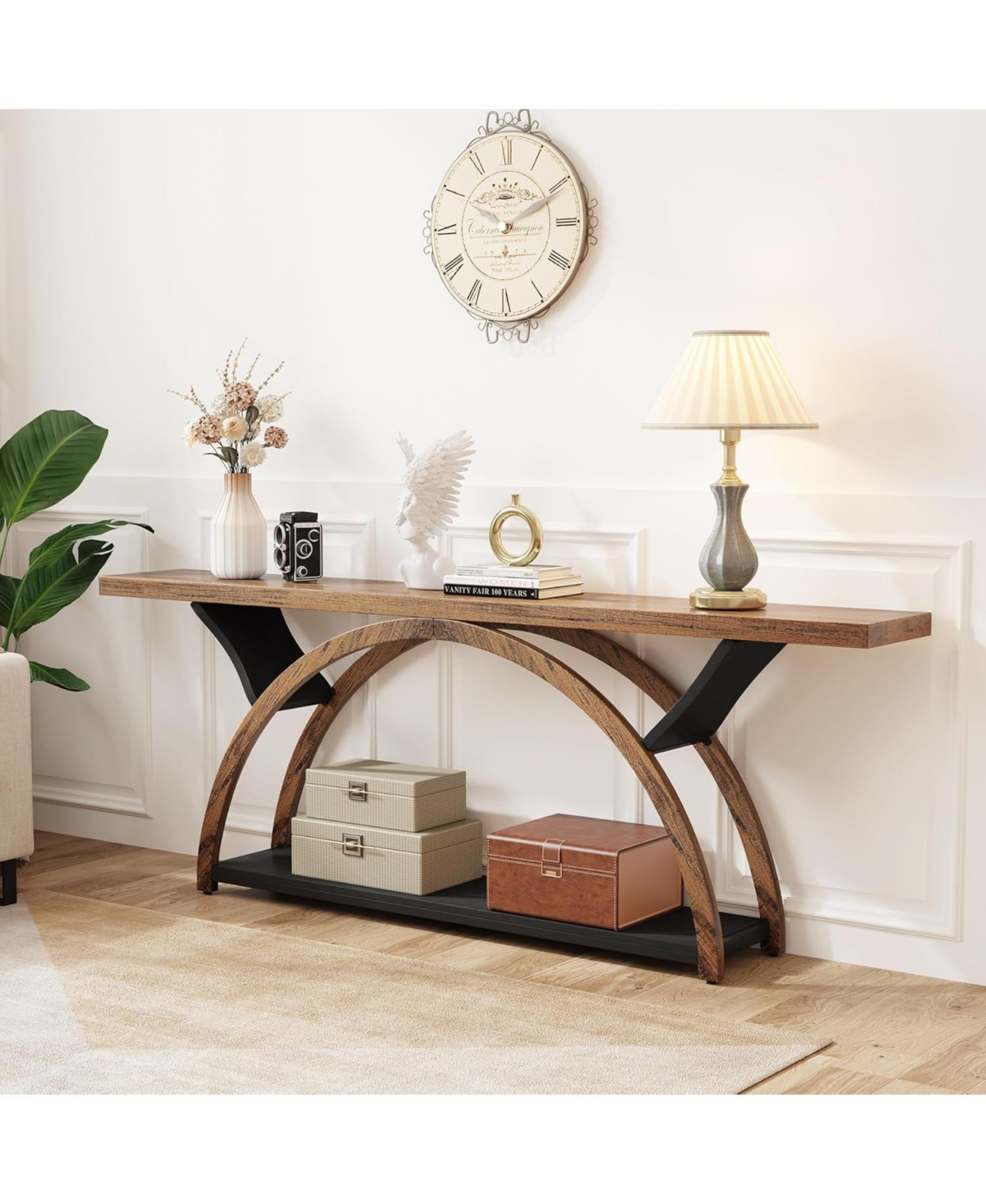 Tribesigns 70.87" Console Tables For Entryway, Narrow Long Entryway Table With Storage Shelf, 2-tier Rustic Sof In Brown  Black
