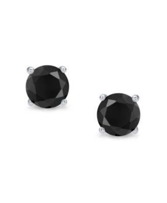 Black Solitaire CZ Stud Earrings .925 Sterling Silver