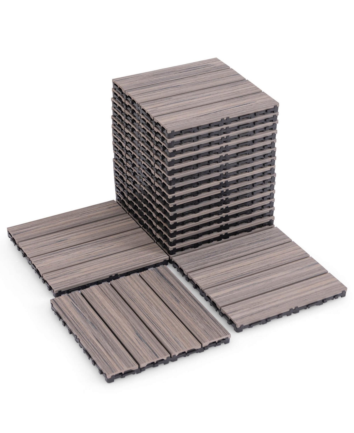 18 Pcs Interlocking Deck Tiles Anti-slip Floor Tiles for Poolside All Weather - Grey