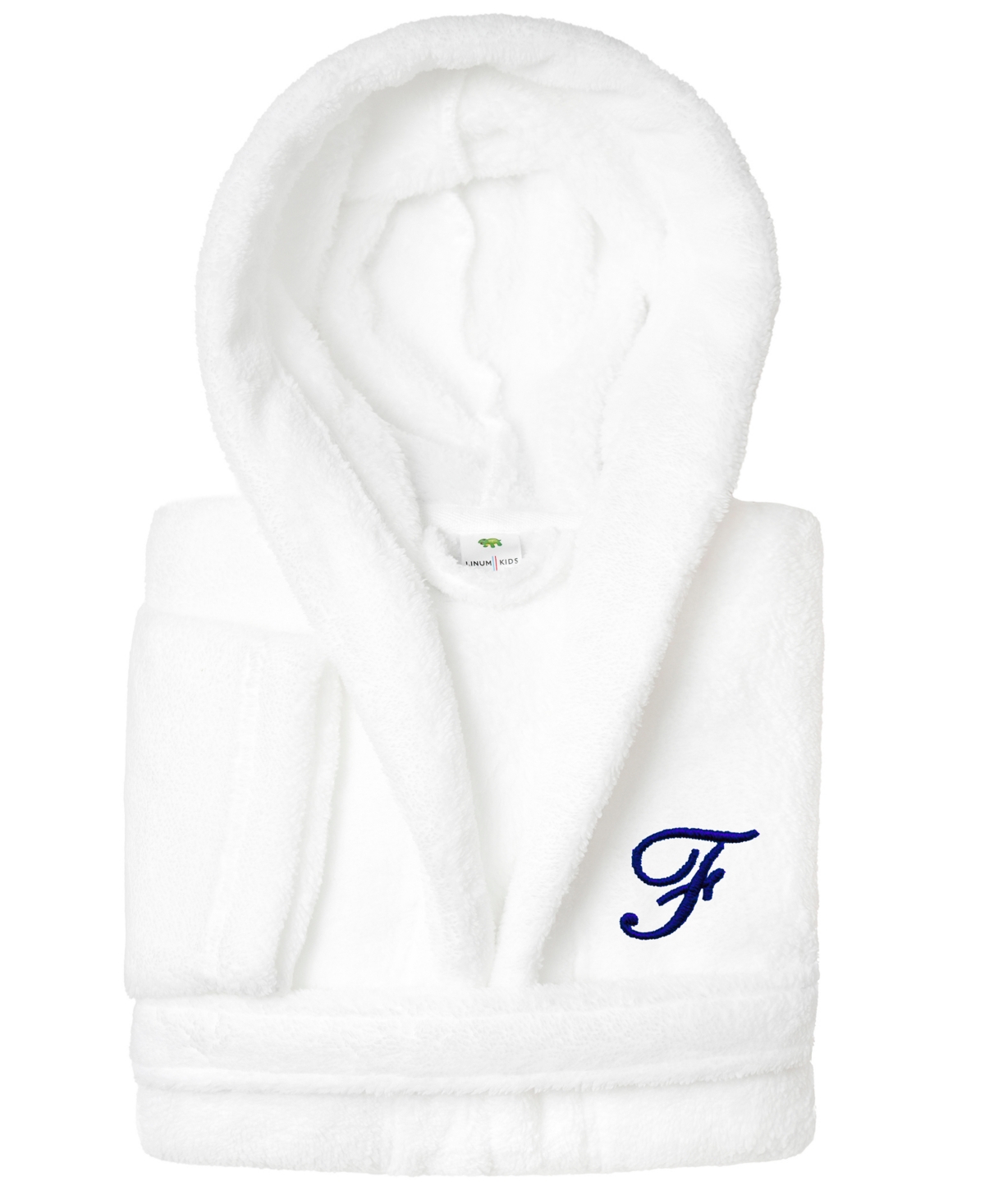 Linum Home Personalized Kids Super Plush Hooded Bathrobe In F White,navy