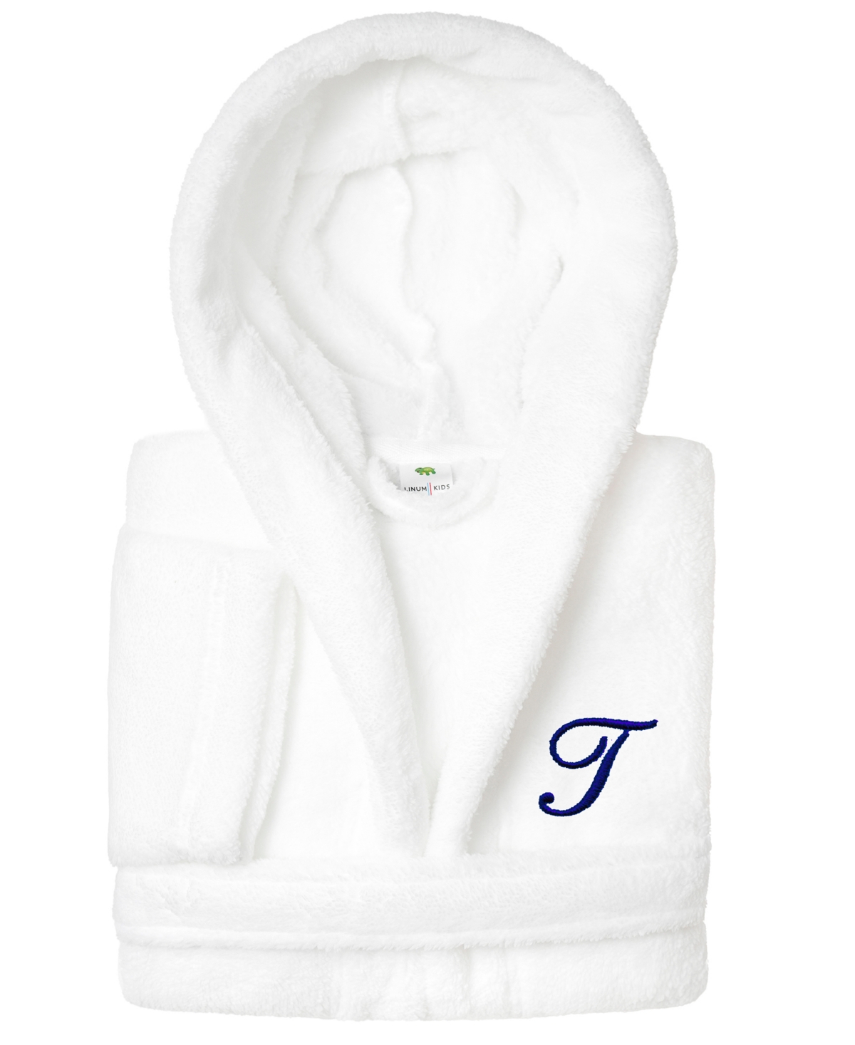 Linum Home Personalized Kids Super Plush Hooded Bathrobe In T White,navy