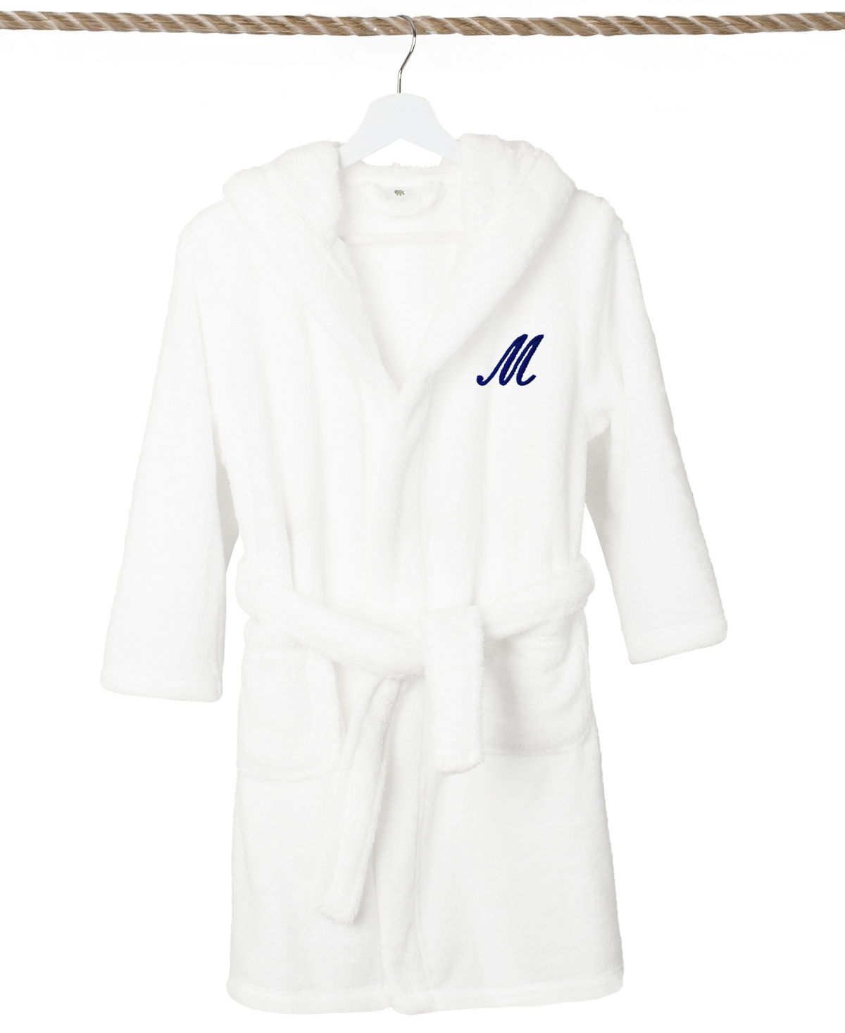 Linum Home Personalized Kids Super Plush Hooded Bathrobe In M White,navy