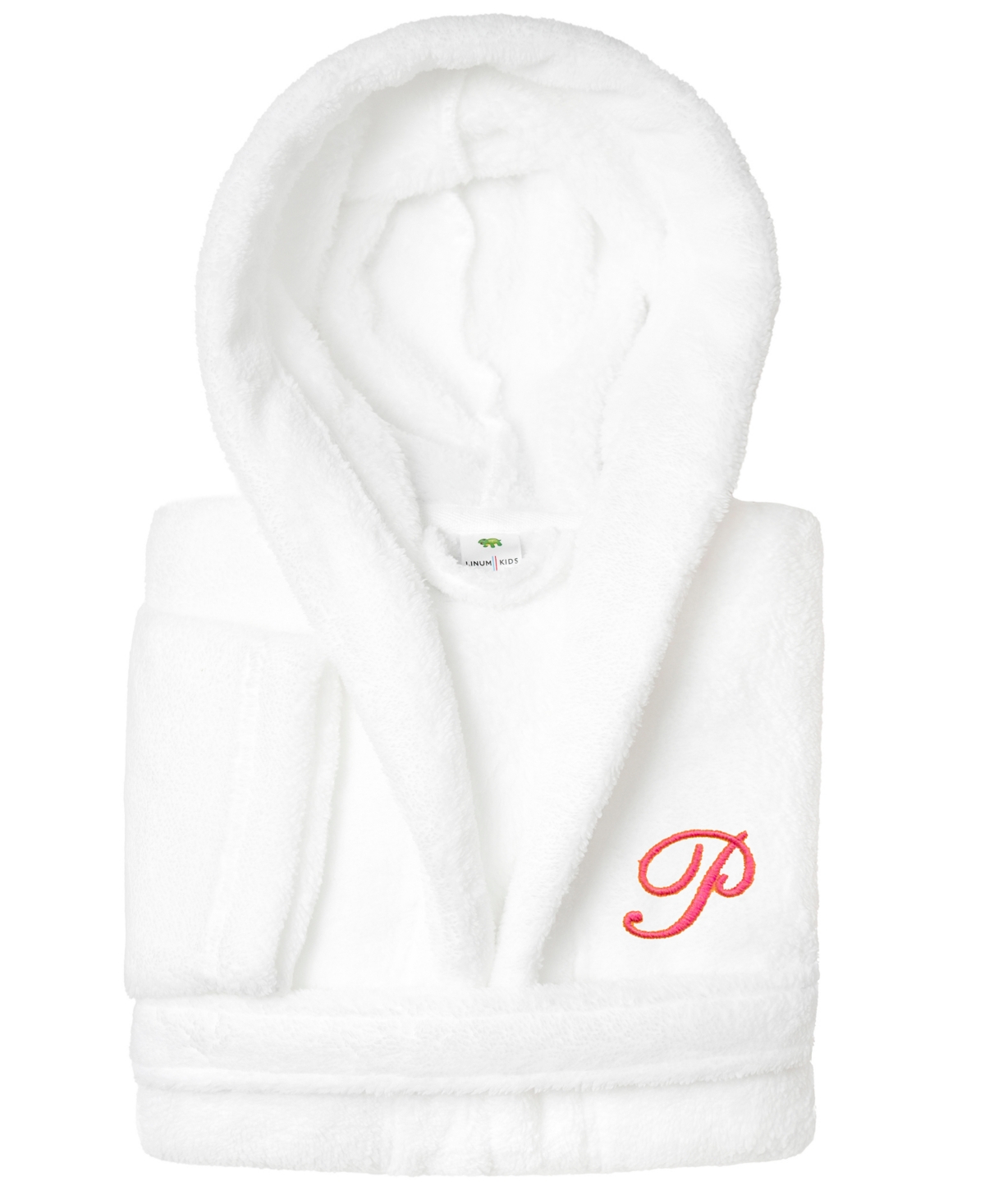 Linum Home Personalized Kids Super Plush Hooded Bathrobe In P White,pink