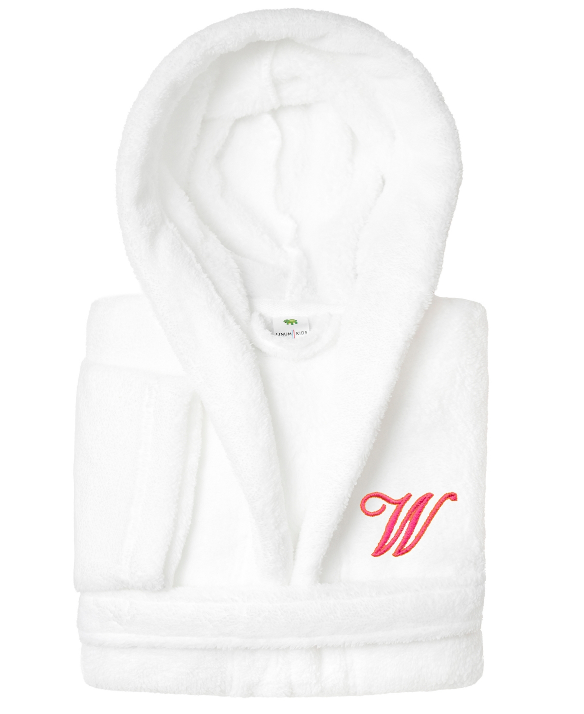 Linum Home Personalized Kids Super Plush Hooded Bathrobe In W White,pink