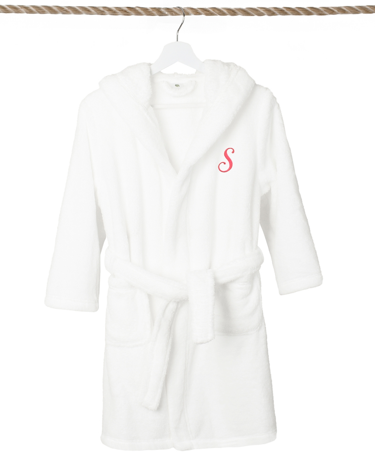 Linum Home Personalized Kids Super Plush Hooded Bathrobe In S White,pink
