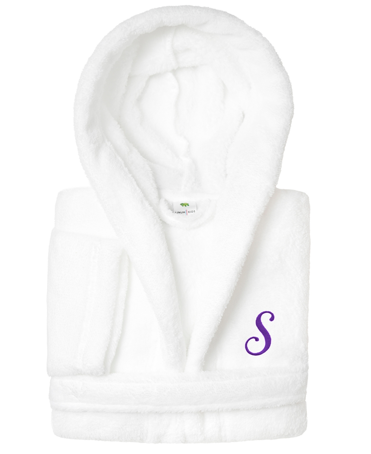 Linum Home Personalized Kids Super Plush Hooded Bathrobe In S White,purple