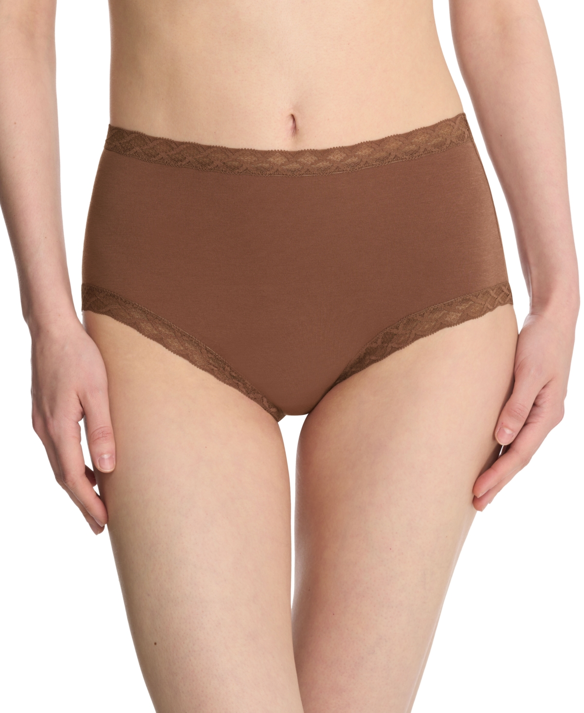 Natori Bliss Lace-trim High Rise Cotton Brief 755058 In Nutmeg