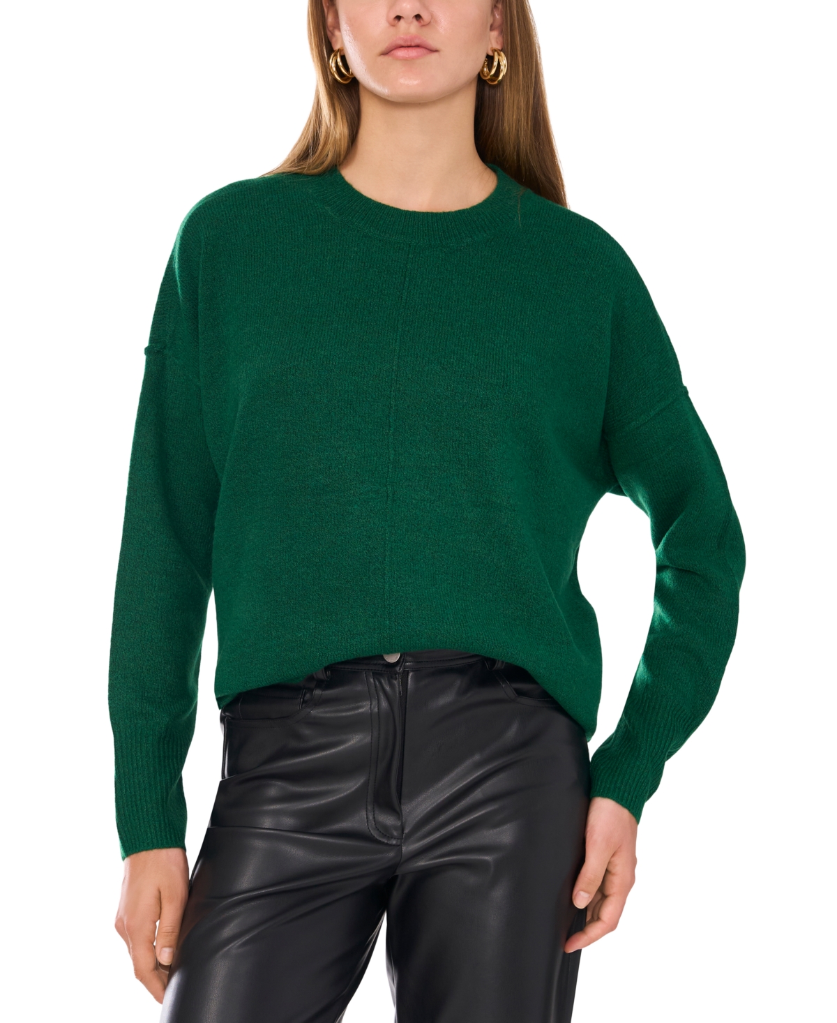Vince Camuto Exposed Seam Crewneck Sweater In Alpine Green