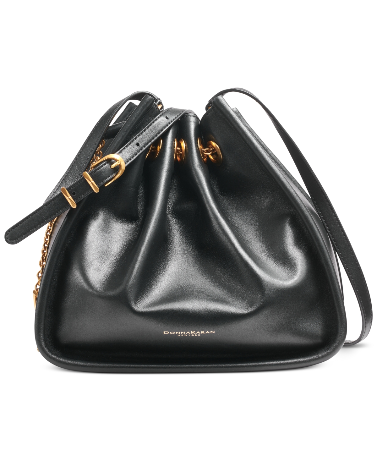 Donna Karan Plainview Chain Drawstring Tote Bag In Black,gold