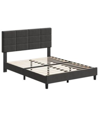 Queen Bed Frame, Linen Upholstered Platform Queen Bed Frame with Height Adjustable Headboard, Metal Frame Queen Bed Frame with Strong Wood Slats and Support Legs, No Boxing Needed
