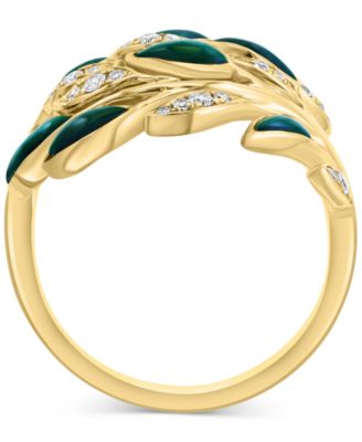 EFFY&reg; Malachite & Diamond (1/5 ct. t.w.) Vine Inspired Ring in 14k Gold