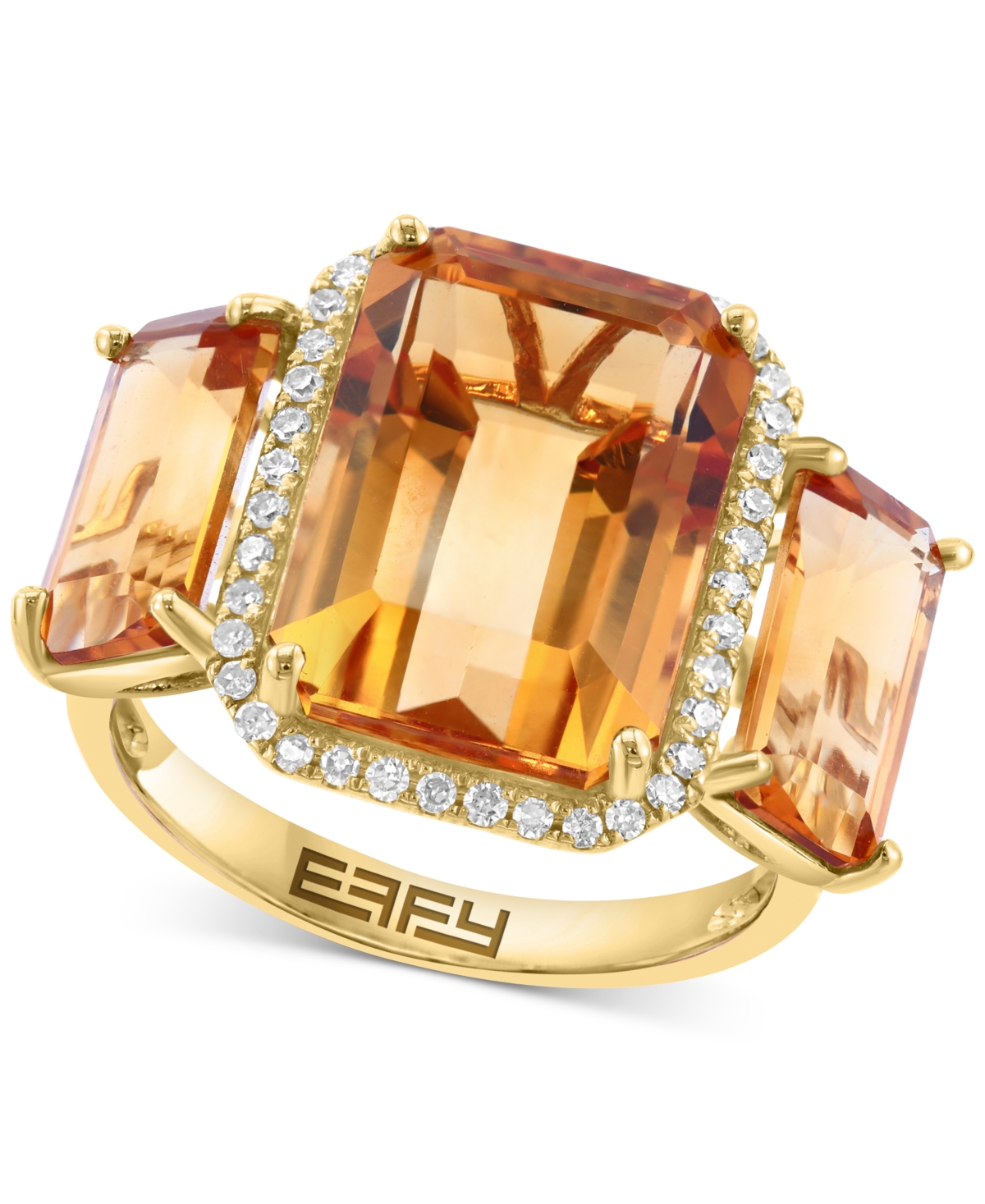 Effy Citrine (10 ct. t.w.) & Diamond (1/5 ct. t.w.) Three Stone Ring in 14k Gold - Citrine