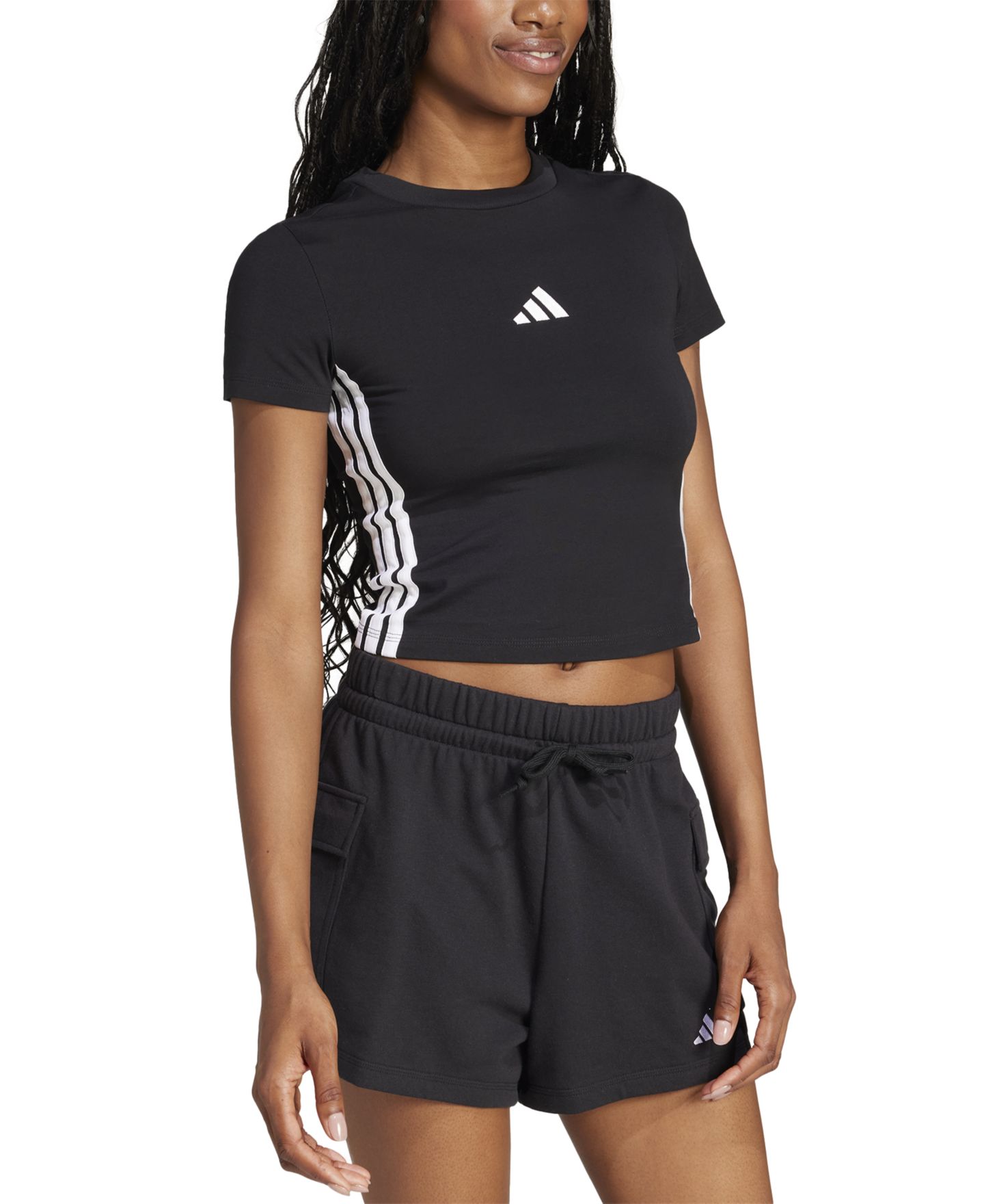 Женская футболка adidas Essentials Slim-Fit Short-Sleeve Baby T-Shirt, цвет: Чёрный / Белый — фото 3
