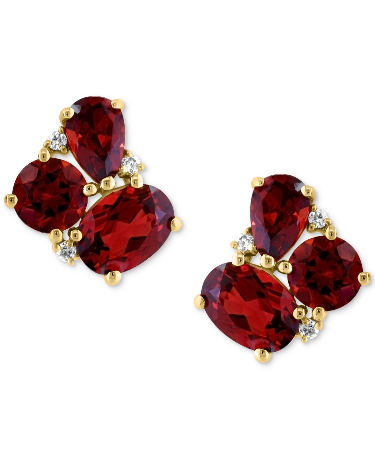 Effy Collection Effy Garnet (4-5/8 Ct. T.w.) & Diamond (1/20 Ct. T.w.) Mixed Cut Cluster Stud Earrings In 14k Gold In Garnet