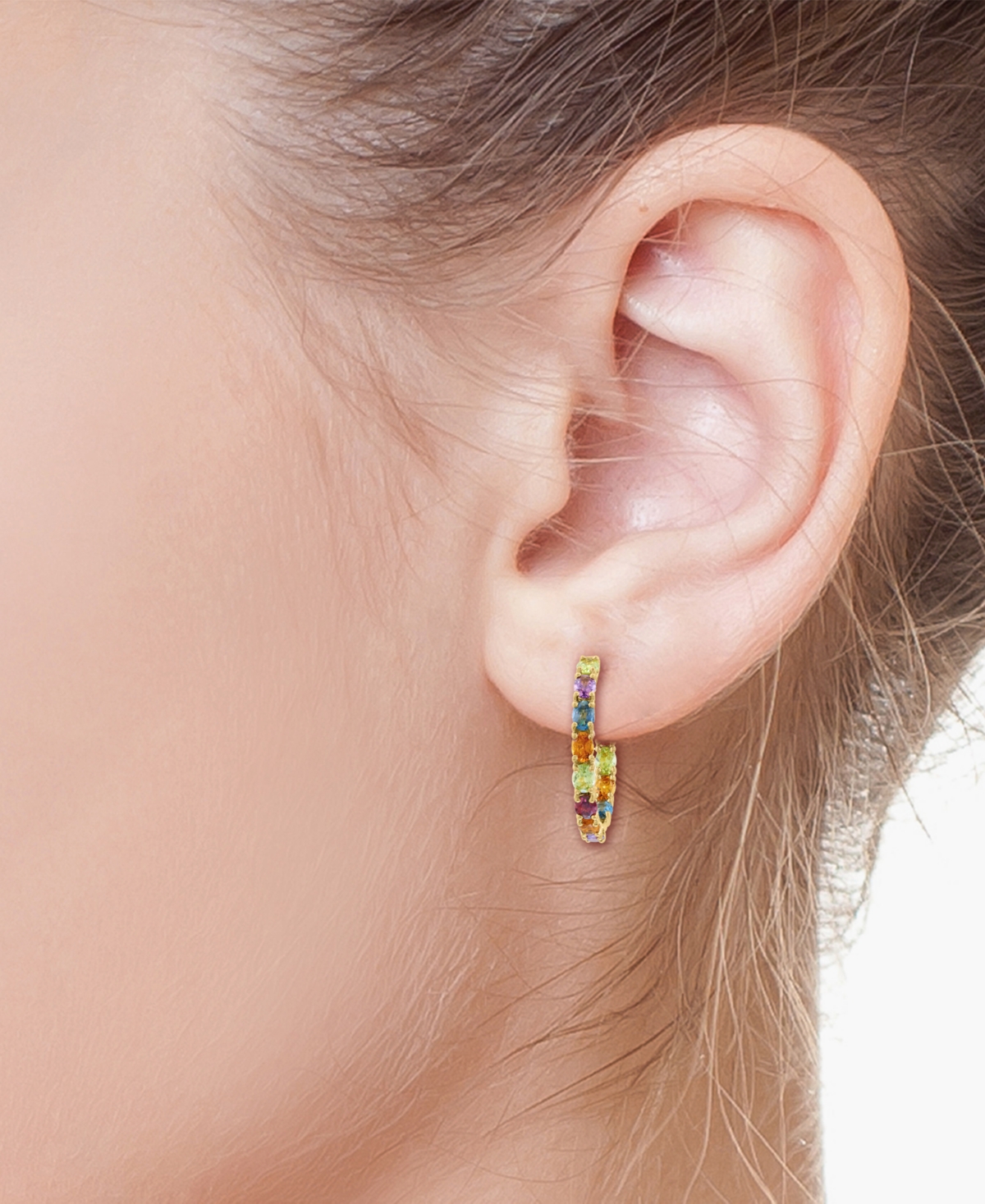 Effy Collection Effy Multi-gemstone In & Out Small Hoop Earrings (4 Ct. T.w.) In Gold-plated Sterling Silver, 1" In Multi Gemstone