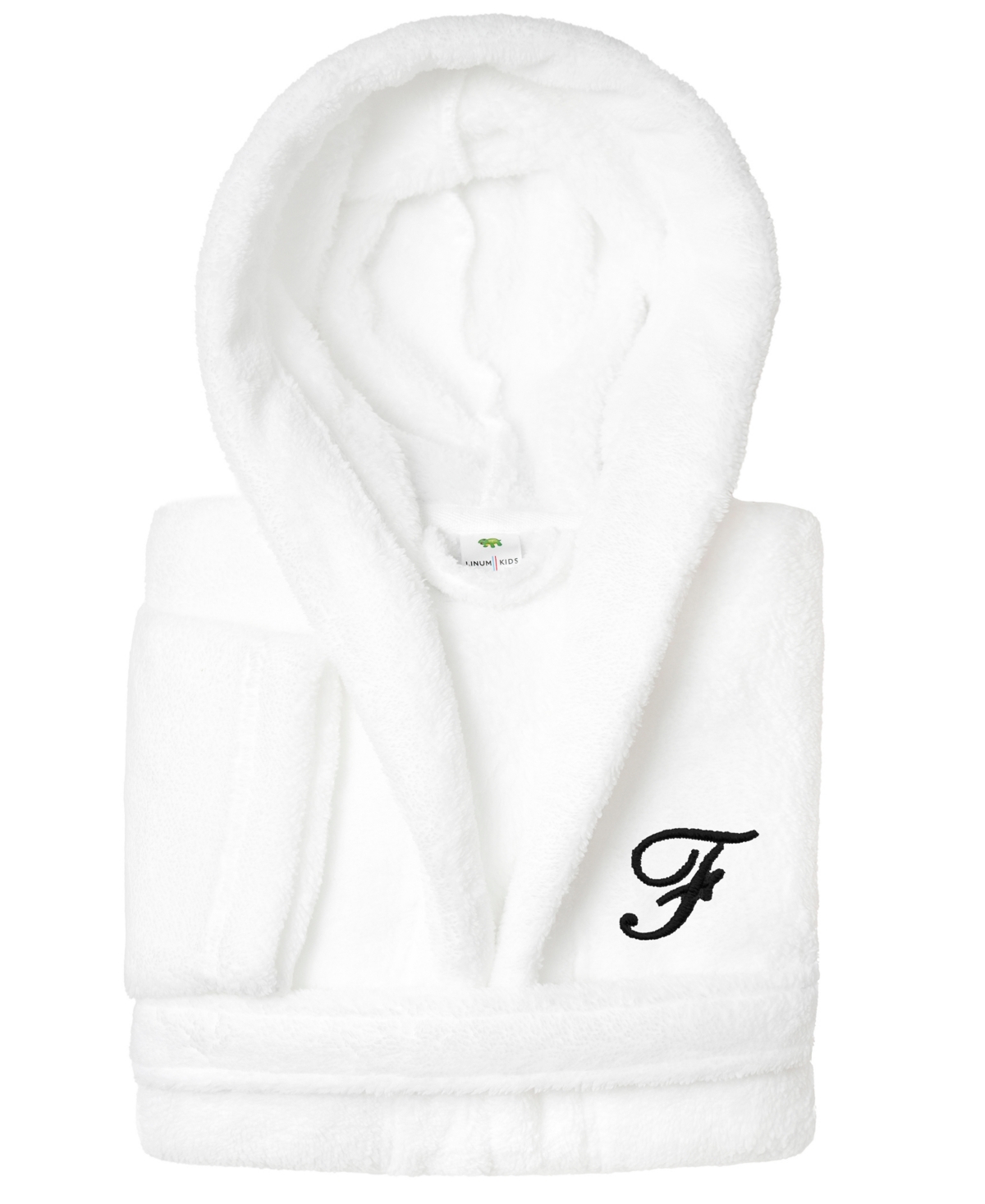 Linum Home Personalized Kids Super Plush Hooded Bathrobe In F White,black