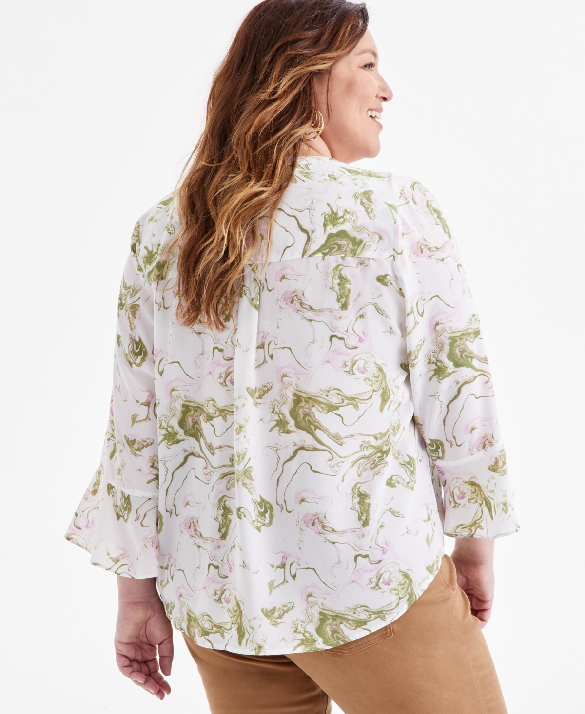 Macy's Plus Size Printed Pintuck Blouse, Exclusively At  In Marble Neo