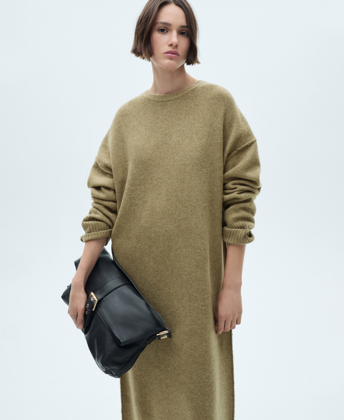 Mango Women's Ribbed Finishes Knitted Dress In Medium Green