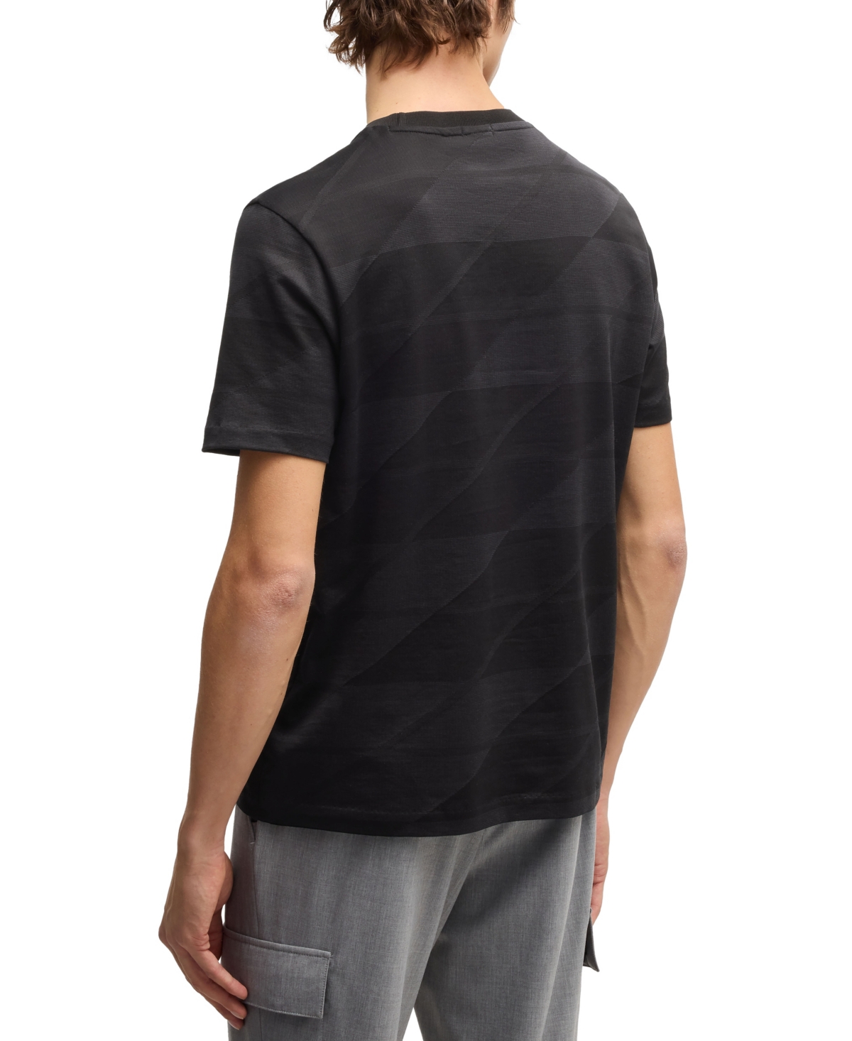 Hugo Boss Mercerized-cotton T-shirt With Two-tone Jacquard In Black