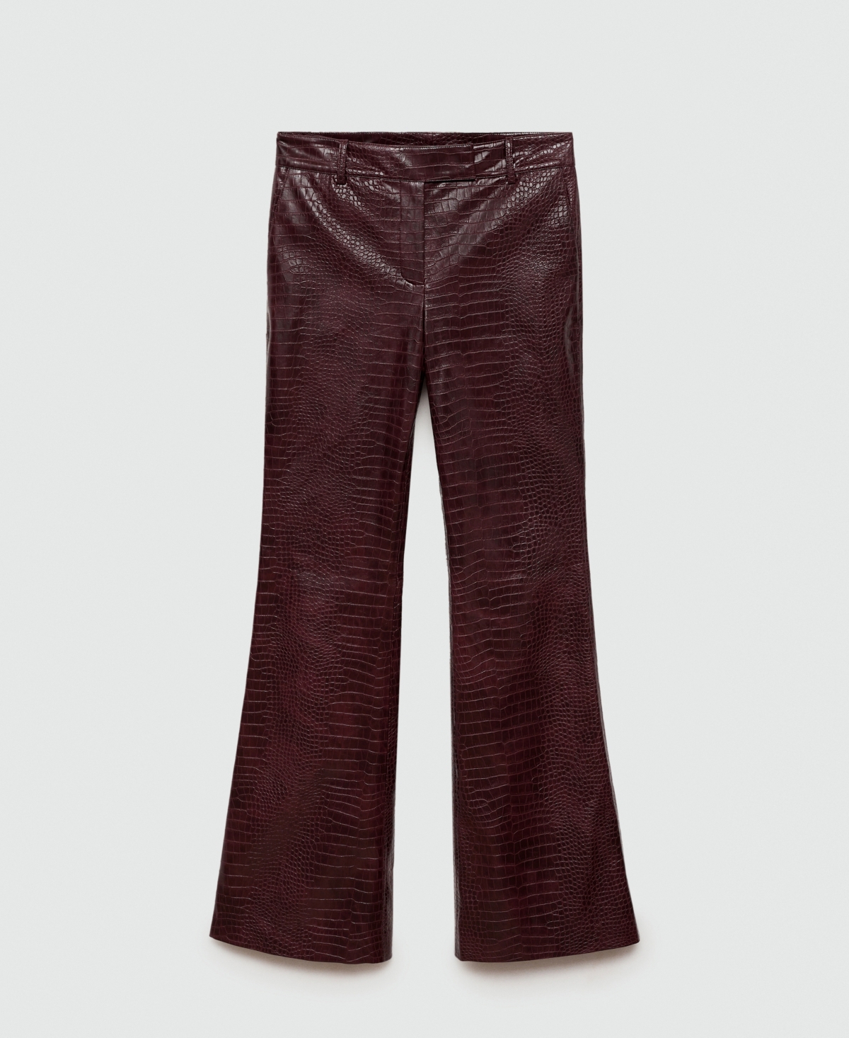 Shop Mango Women's Snake-effect Flared Pants In Burgundy