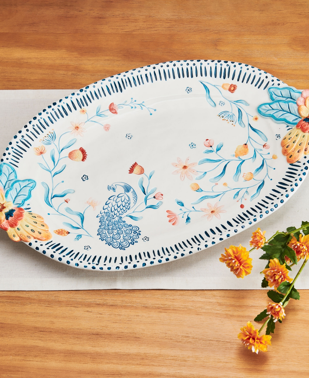 Fitz And Floyd Gracie Platter With Handles In Assorted