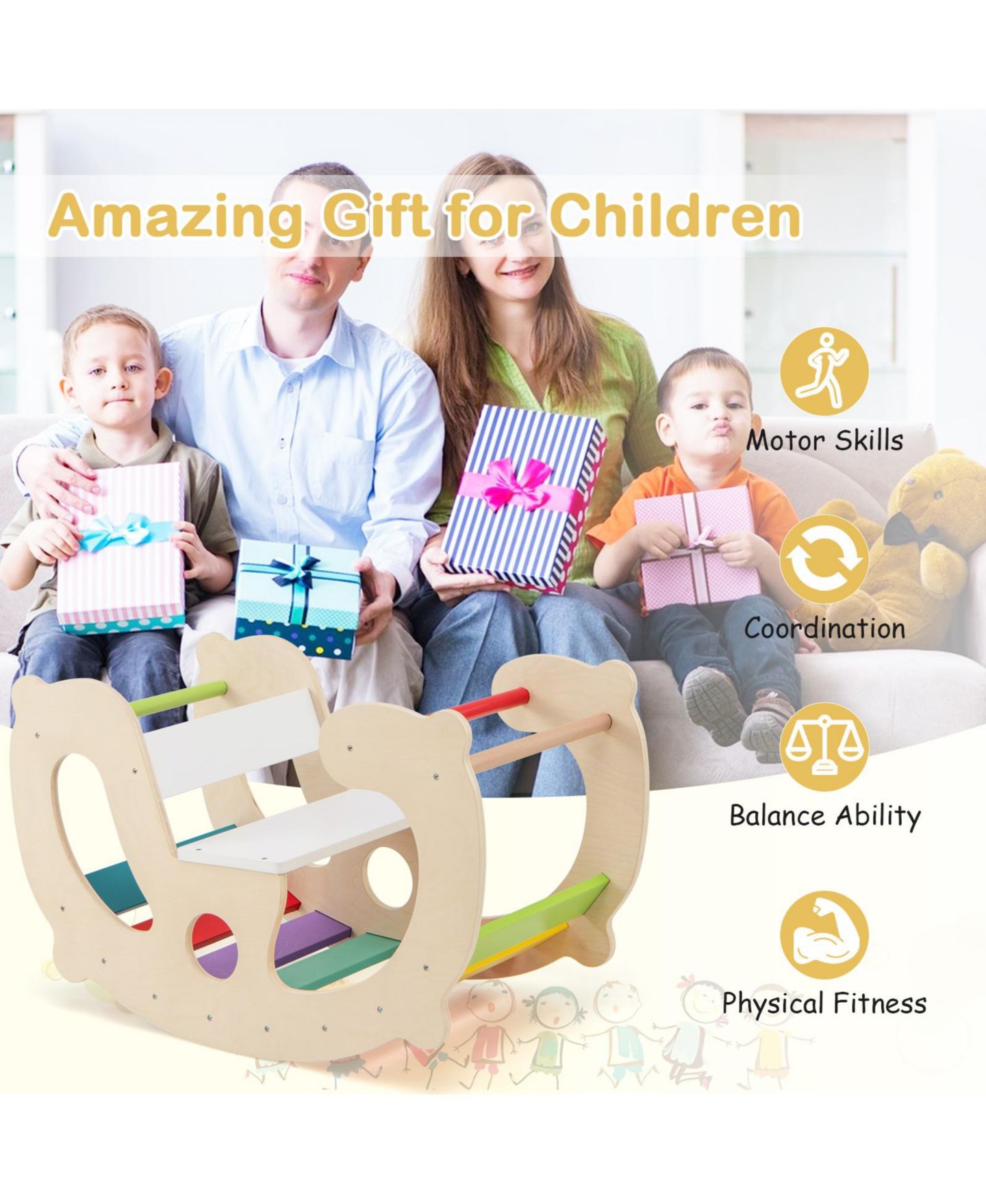 Детская игрушка GOUUN 2-in-1 Rocking Horse Arch Beech Wood Climbing Toy, Ages 1+ — фото 3