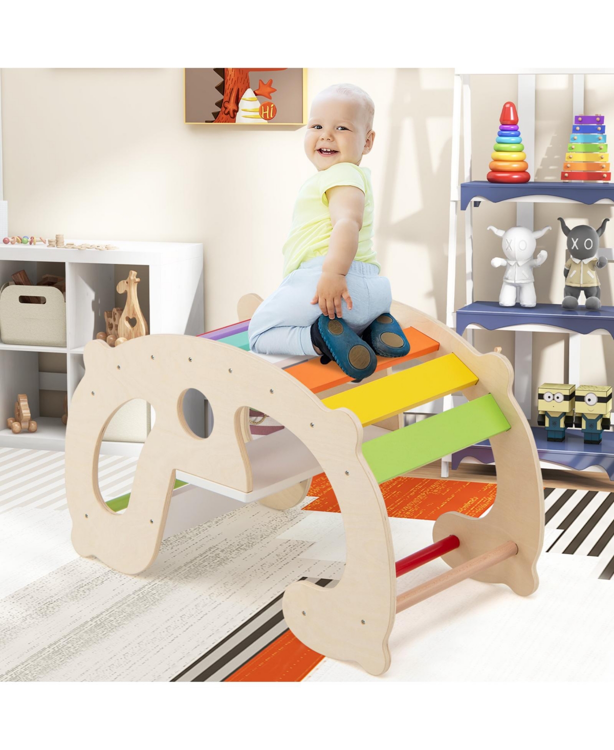 Gouun 2-in-1 Rocking Horse Arch for Kids Montessori Climbing Toys with Arch Climber