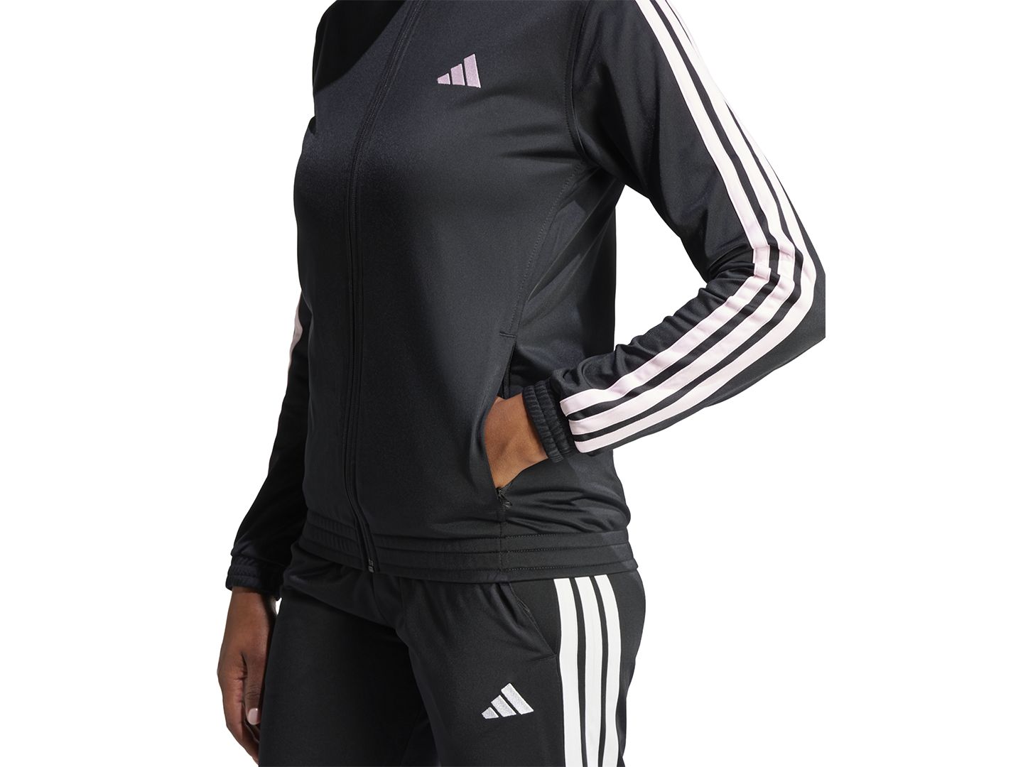 Женская куртка adidas Tricot 3-Stripes Track Jacket, цвет: Чёрный / Прозрачный розовый — фото 2