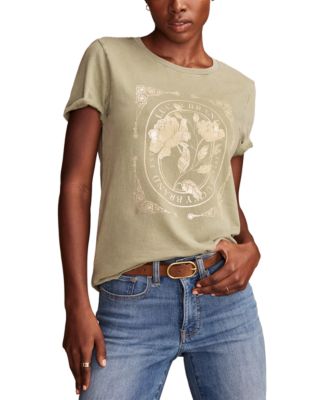 Lucky Brand - Women's Foil Floral Frame Classic Crewneck T-Shirt