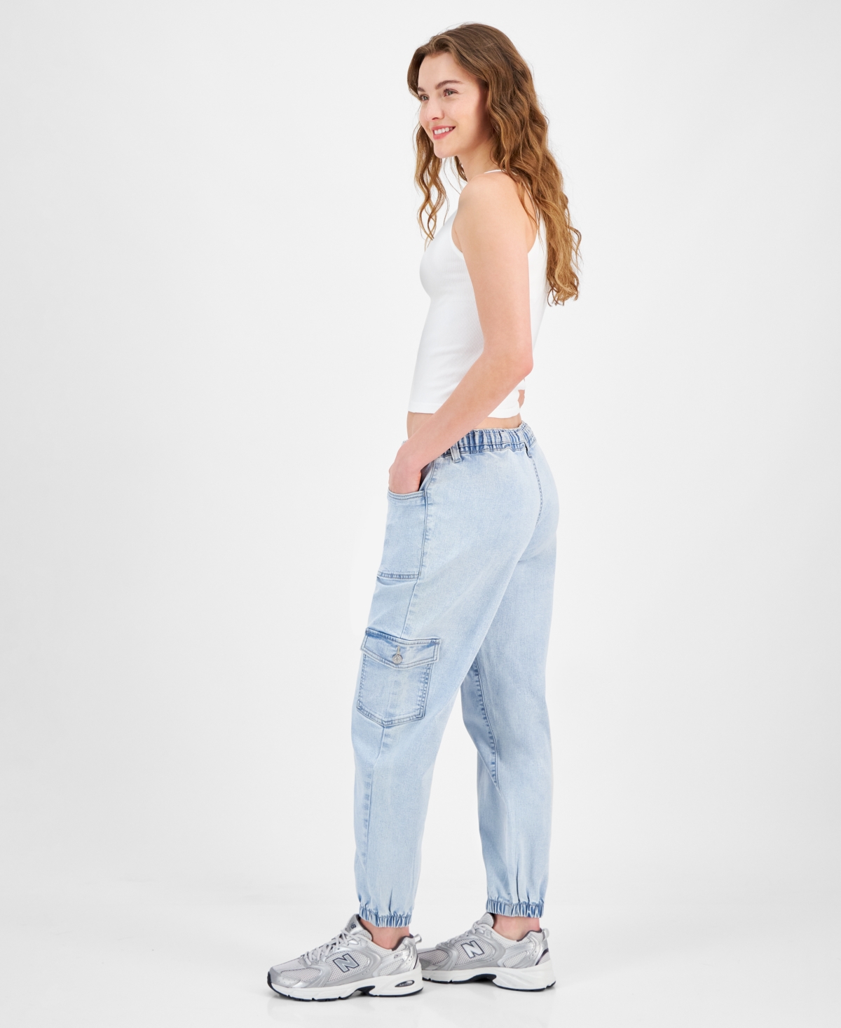 Celebrity Pink Juniors' Denim Cargo Joggers In Light