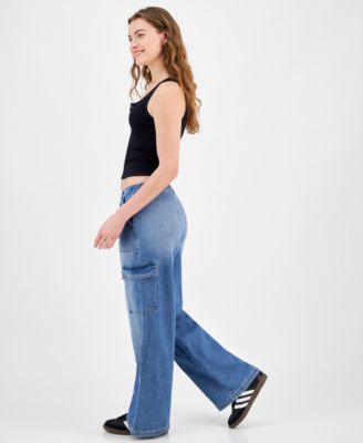 Juniors' Mid-Rise Wide-Leg Cargo Jeans
