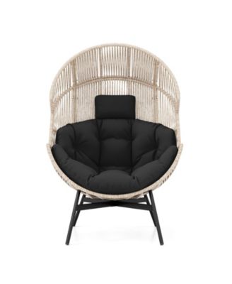 Wicker Oversized Egg Style Chair with Cushions and Headrest