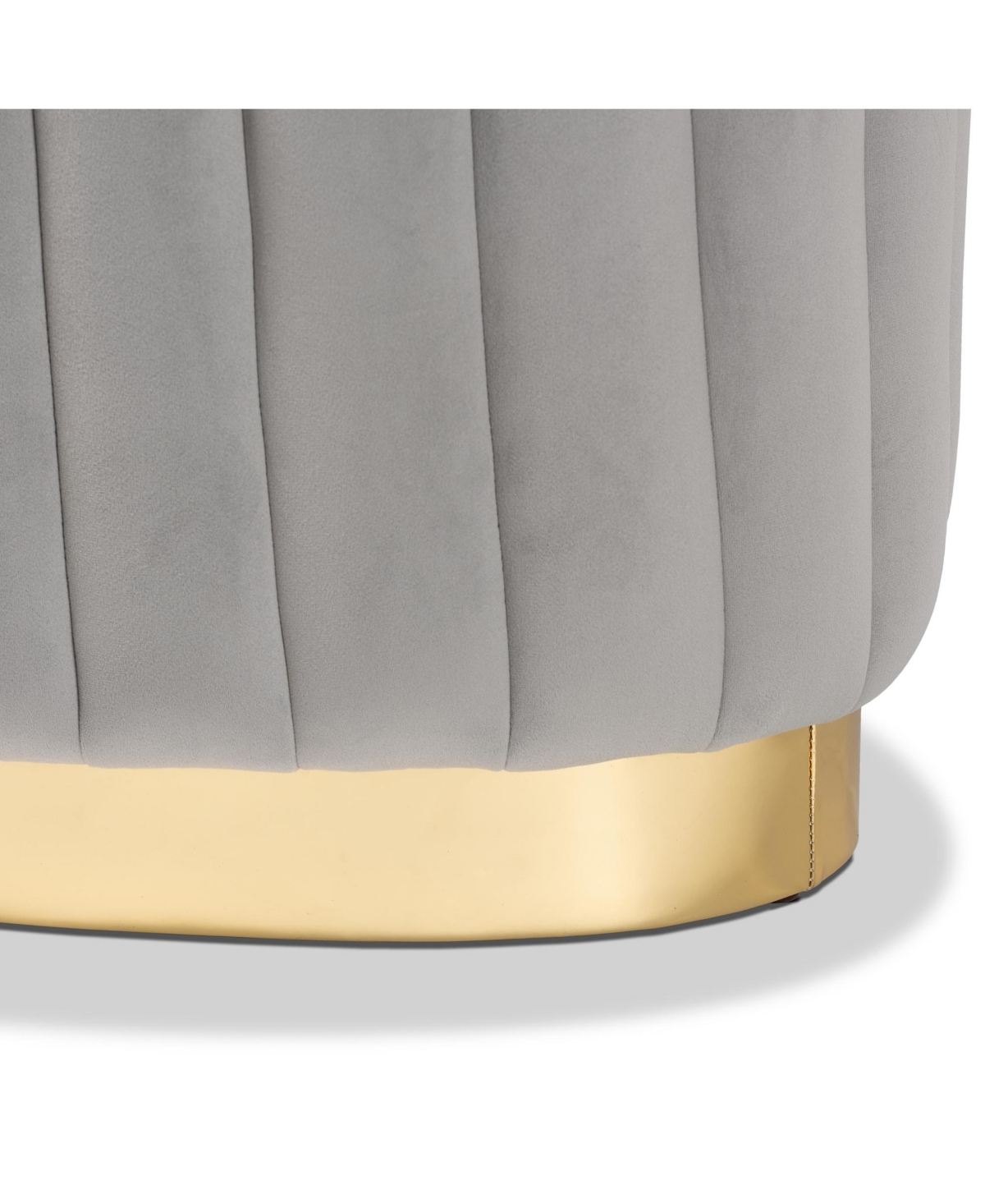 Baxton Studio Kirana Glam and Luxe Navy Blue Velvet Fabric Upholstered and Gold Pu Leather Ottoman -gold