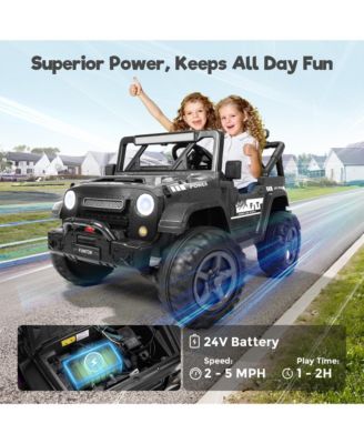 24V 2 Seater Ride On Truck Electric Car w/ Parent Remote Control, Music, LED Lights, Spring Suspension