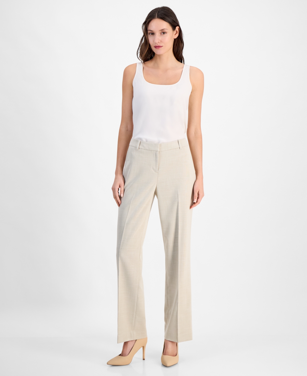 Shop Anne Klein Women's High-rise Wide-leg Pants In Canvas