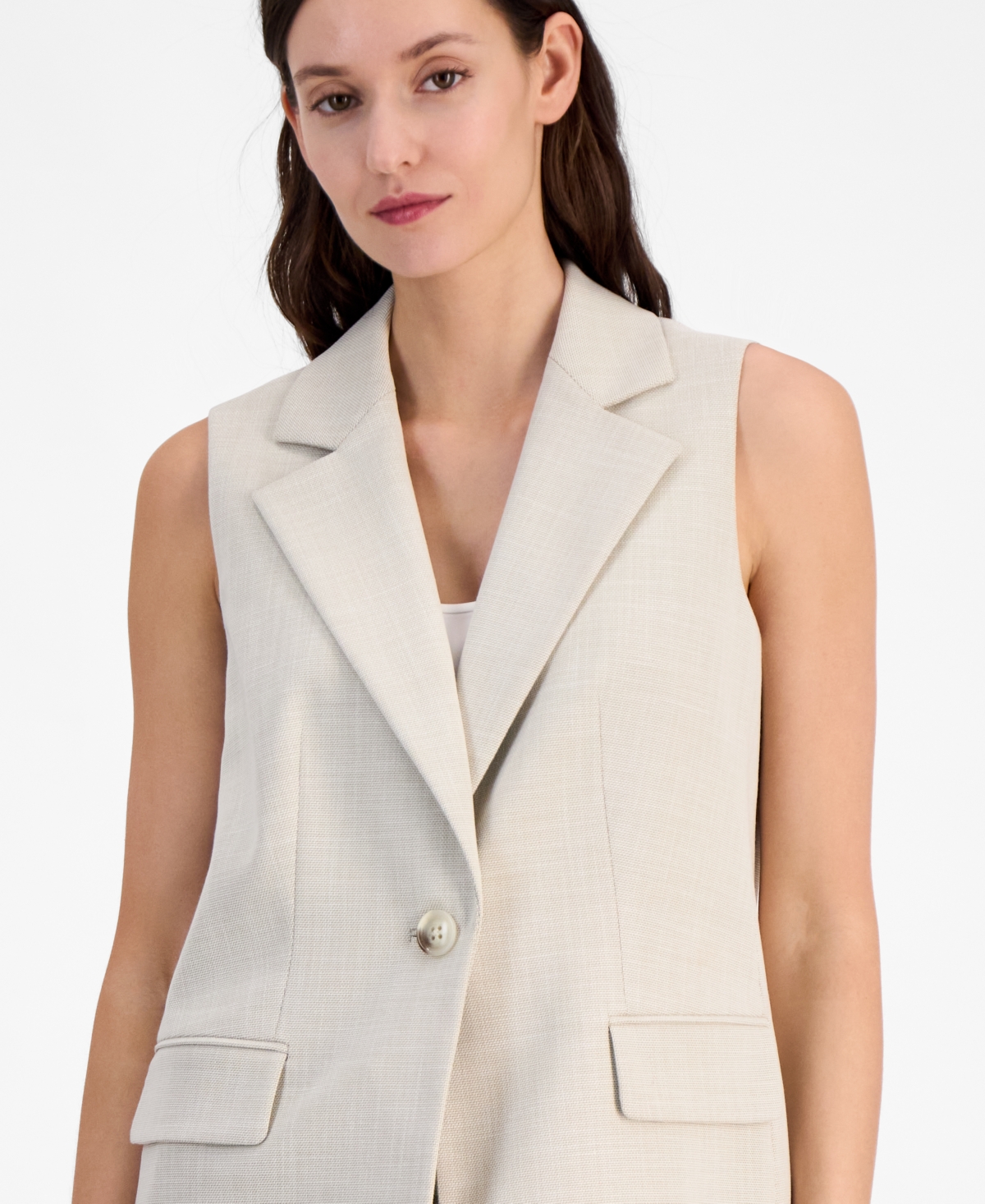 ANNE KLEIN WOMEN'S NOTCH-LAPEL ONE-BUTTON VEST JACKET 