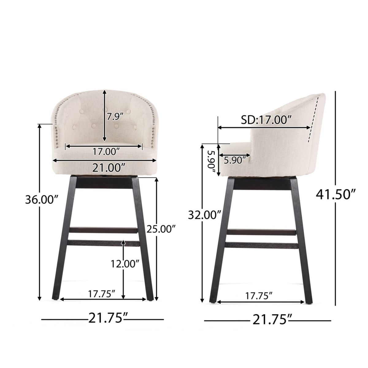 Set of 2 Swivel Bar Stools with Nailhead Trim, 32'' Seat Height for Kitchen Island or Home Bar -The Pop Home