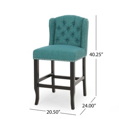 Set of 2 Wingback Counter Stools with Button-Tufted Back & Nailhead Accents-The Pop Home