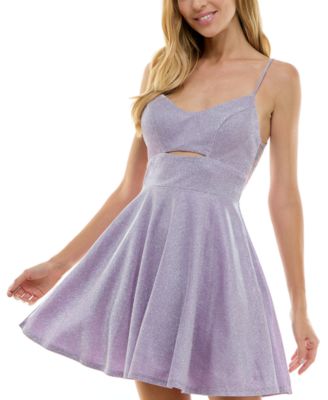 City Studios - Juniors' Metallic-Threaded Embroidered-Mesh Dress