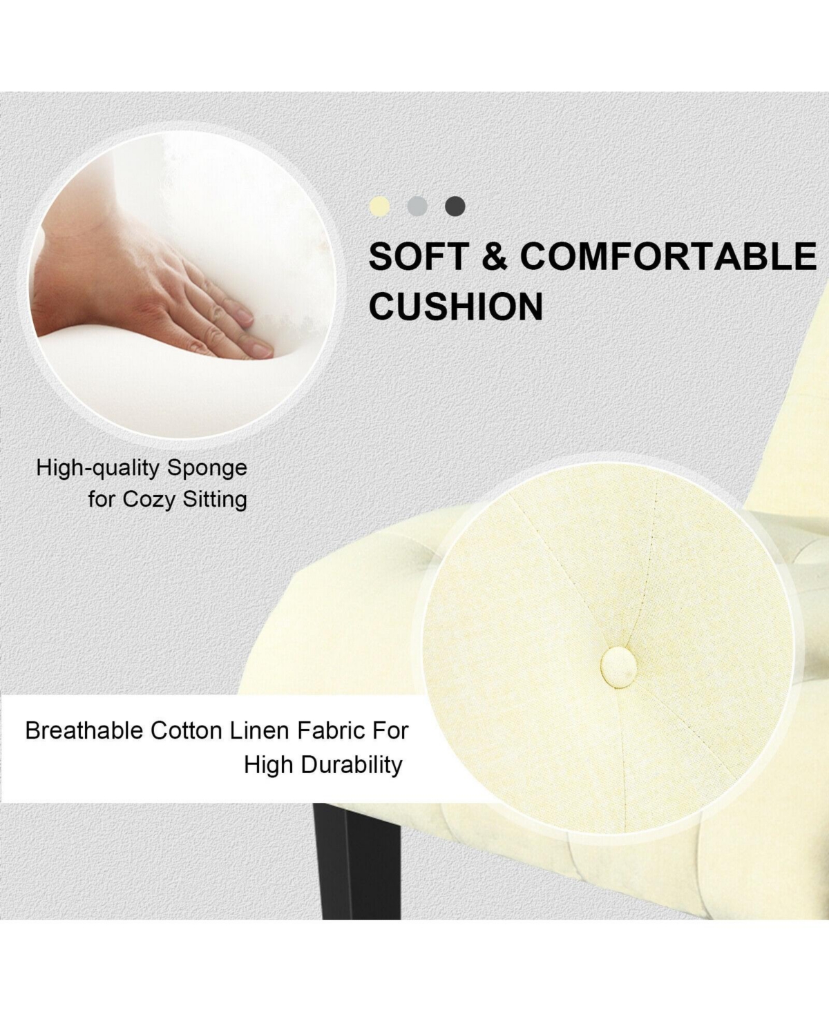 Gouun Cotton Linen Fabric Armless Accent Chair with Adjustable Foot Pads -khaki