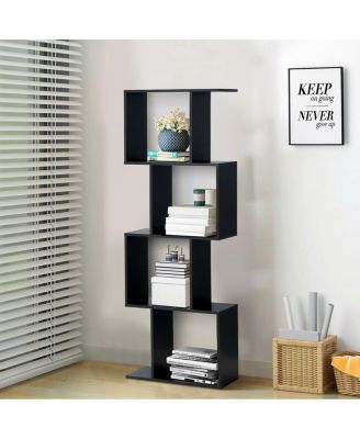 4 Tiers Wooden S-Shaped Bookcase for Living Room Bedroom Office