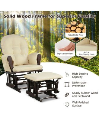 GOUUN Wood Glider and Ottoman Set with Padded Armrests and Detachable Cushion