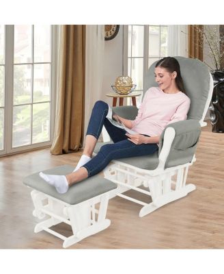 Wood Glider and Ottoman Set with Padded Armrests and Detachable Cushion