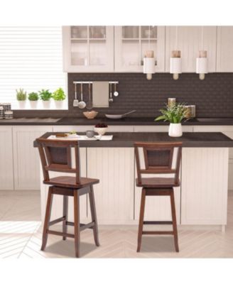 2 Pieces 24.5 Inch Bar Stools with Rattan Back and Swivel Seat