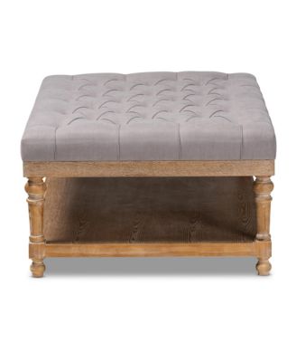 Lindsey Modern and Rustic Grey Linen Fabric Upholstered and Greywashed Wood Cocktail Ottoman