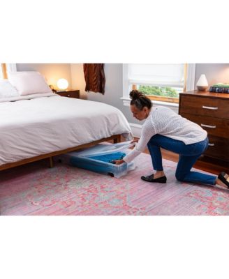 70 Qt Under Bed Wheeled Storage Boxes with Dual Hinged Lids (2 Pack)