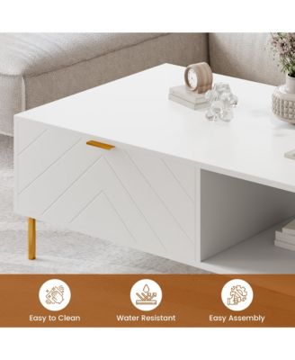 47in Rectangle Wood Mid-Century Modern Coffee Table with 2 Drawers