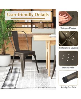 4 Pcs Modern Bar Stools with Removable Back and Rubber Feet-Gun