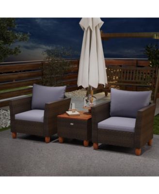 3-Piece Patio Rattan Furniture Set with Acacia Wood Table
